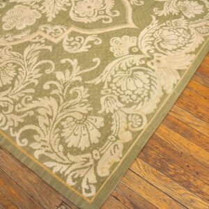 Contemporary Handwoven Wool Needlepoint Rug â€” Olive Ground, Allover Pattern - detail view 8