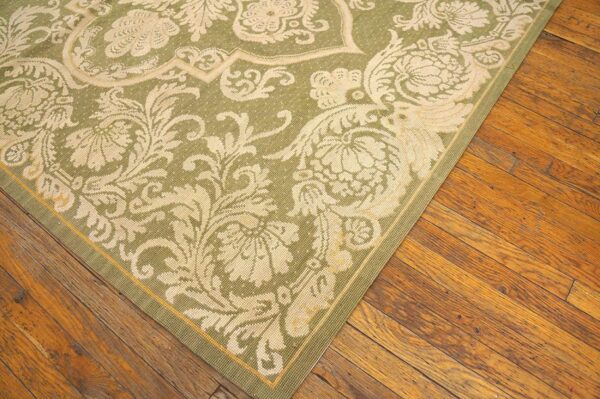 Contemporary handwoven wool needlepoint rug â€” olive ground, allover pattern - detail view 8