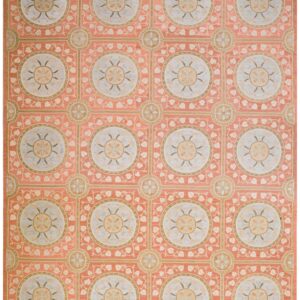 Contemporary Handwoven Wool Needlepoint Rug, Orange with silk highlights