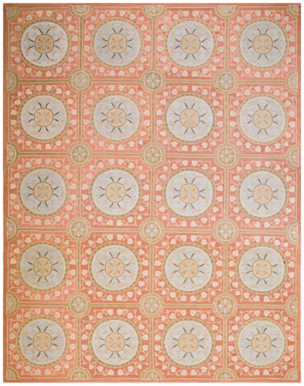 Contemporary handwoven wool needlepoint rug, orange with silk highlights