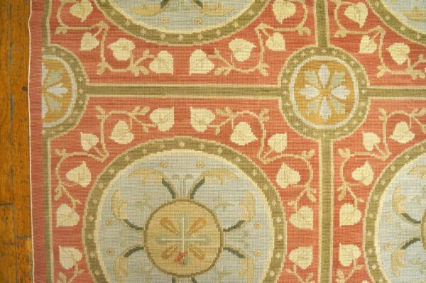 Contemporary handwoven wool needlepoint rug, orange with silk highlights - detail view 9