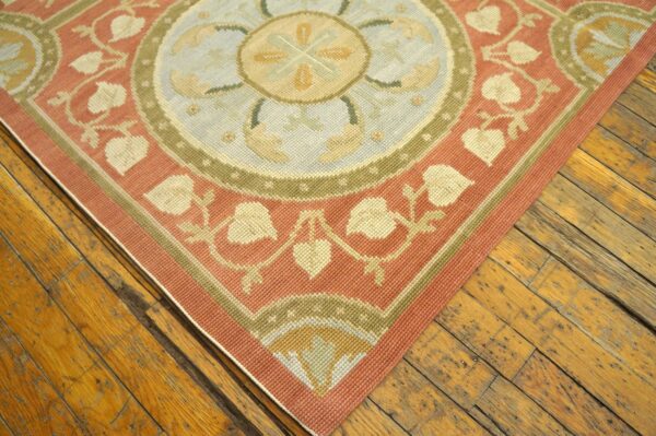 Contemporary handwoven wool needlepoint rug, orange with silk highlights - detail view 10