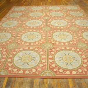 Contemporary Handwoven Wool Needlepoint Rug, Orange with silk highlights - detail view 1