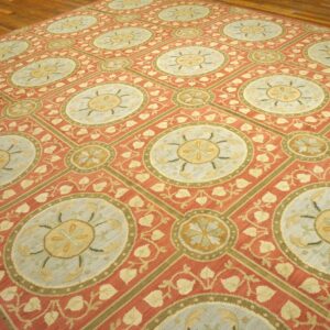 Contemporary Handwoven Wool Needlepoint Rug, Orange with silk highlights - detail view 2