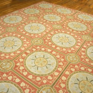 Contemporary Handwoven Wool Needlepoint Rug, Orange with silk highlights - detail view 3