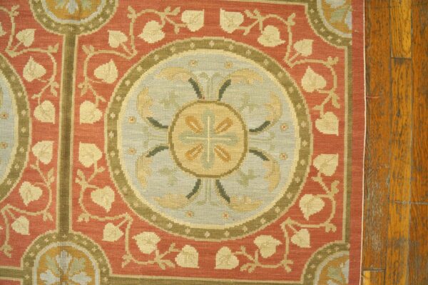 Contemporary handwoven wool needlepoint rug, orange with silk highlights - detail view 4