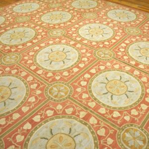 Contemporary Handwoven Wool Needlepoint Rug, Orange with silk highlights - detail view 7