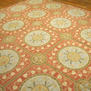 Contemporary Handwoven Wool Needlepoint Rug, Orange with silk highlights - detail view 8