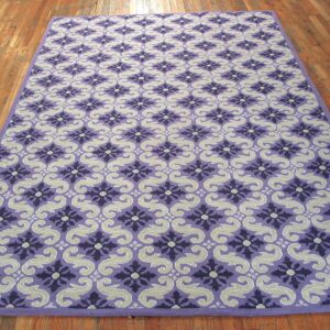 Contemporary Handwoven Wool Needlepoint Rug — Rare Geometric Pattern - detail view 1