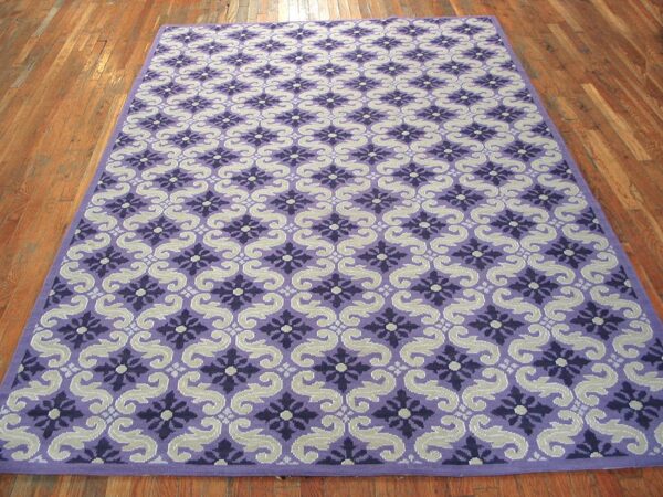 Contemporary handwoven wool needlepoint rug — rare geometric pattern - detail view 1