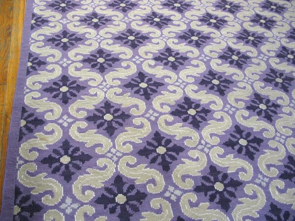Contemporary handwoven wool needlepoint rug — rare geometric pattern - detail view 2