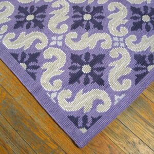 Contemporary Handwoven Wool Needlepoint Rug — Rare Geometric Pattern - detail view 3