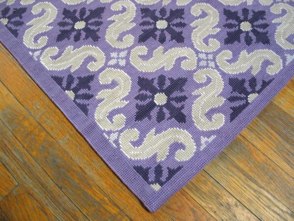 Contemporary handwoven wool needlepoint rug — rare geometric pattern - detail view 3