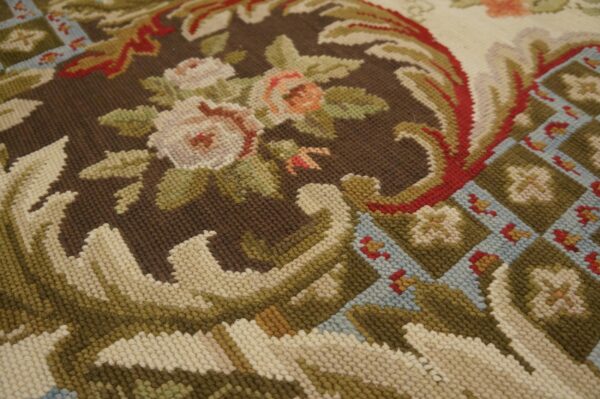 Contemporary handwoven wool needlepoint rug â€” refined classical composition - detail view 2
