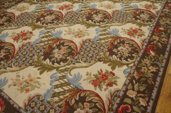 Contemporary handwoven wool needlepoint rug â€” refined classical composition - detail view 3