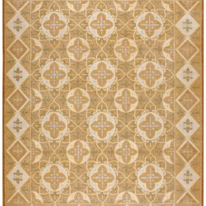 Contemporary Handwoven Wool Needlepoint Rug — Refined Composition with Silk Highlights