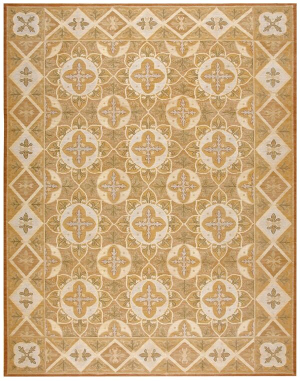 Contemporary handwoven wool needlepoint rug — refined composition with silk highlights