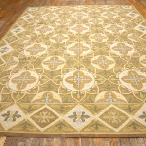 Contemporary Handwoven Wool Needlepoint Rug — Refined Composition with Silk Highlights - detail view 1