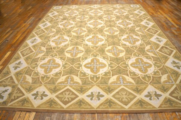 Contemporary handwoven wool needlepoint rug — refined composition with silk highlights - detail view 1