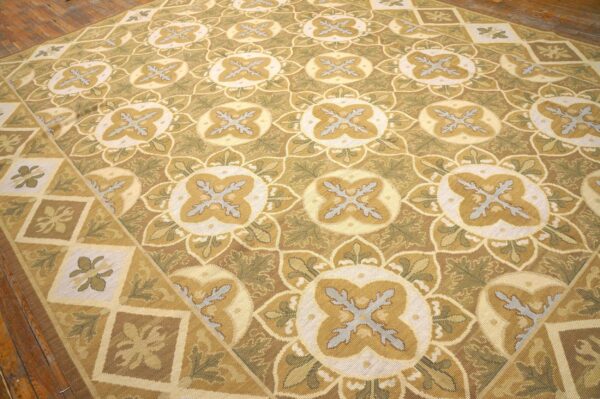 Contemporary handwoven wool needlepoint rug — refined composition with silk highlights - detail view 2