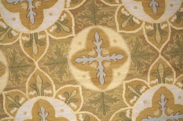 Contemporary handwoven wool needlepoint rug — refined composition with silk highlights - detail view 3