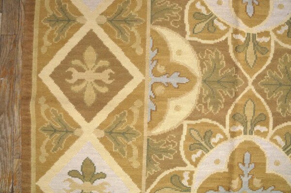 Contemporary handwoven wool needlepoint rug — refined composition with silk highlights - detail view 4