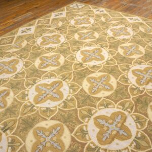 Contemporary Handwoven Wool Needlepoint Rug — Refined Composition with Silk Highlights - detail view 5