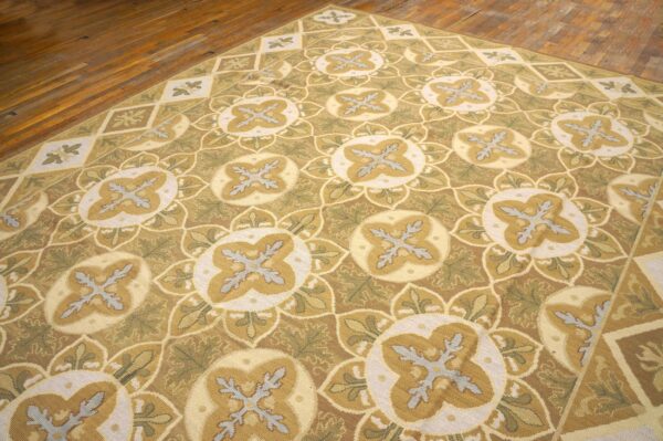 Contemporary handwoven wool needlepoint rug — refined composition with silk highlights - detail view 5