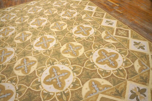 Contemporary handwoven wool needlepoint rug — refined composition with silk highlights - detail view 6