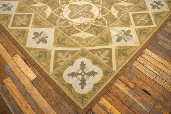Contemporary handwoven wool needlepoint rug — refined composition with silk highlights - detail view 8