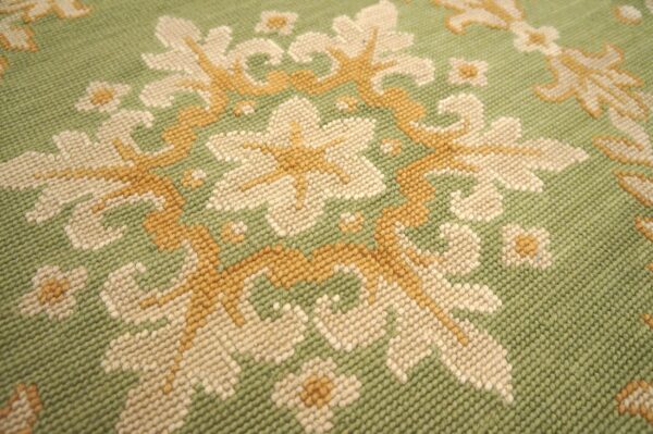 Contemporary handwoven wool needlepoint rug — six-star motif - detail view 4