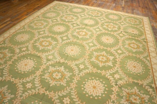 Contemporary handwoven wool needlepoint rug — six-star motif - detail view 5