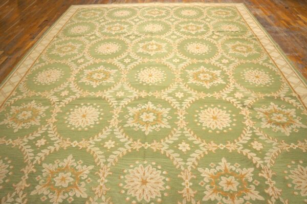 Contemporary handwoven wool needlepoint rug — six-star motif - detail view 6