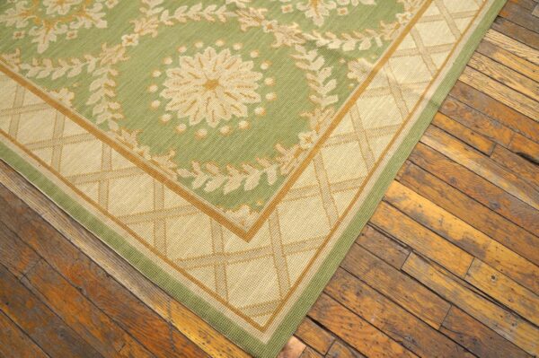 Contemporary handwoven wool needlepoint rug — six-star motif - detail view 7