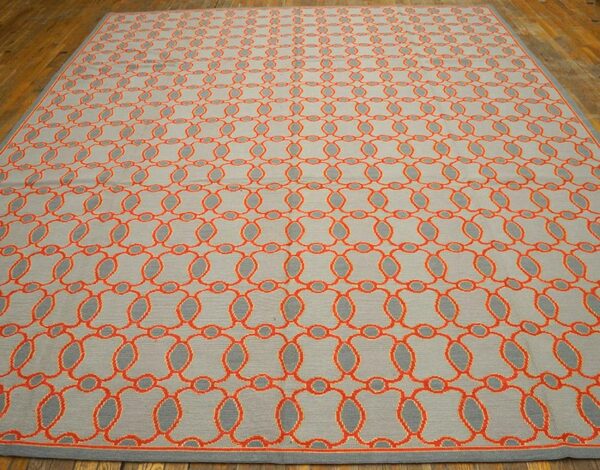 Contemporary handwoven wool needlepoint rug — special geometric - detail view 1