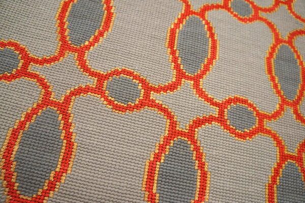 Contemporary handwoven wool needlepoint rug — special geometric - detail view 5