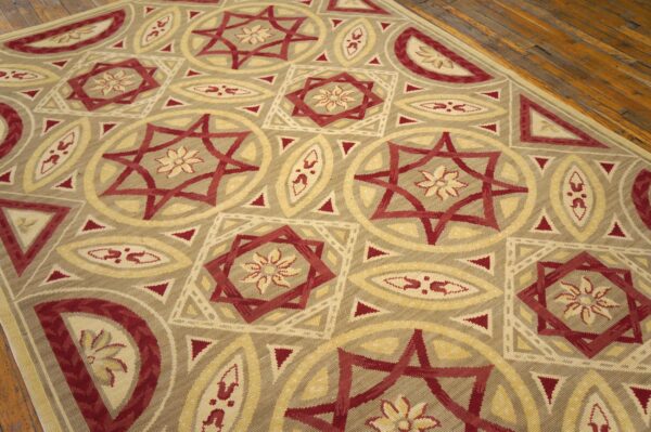 Contemporary handwoven wool needlepoint rug â€” striking geometric composition - detail view 3
