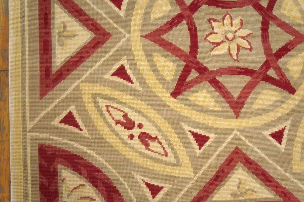 Contemporary handwoven wool needlepoint rug â€” striking geometric composition - detail view 4