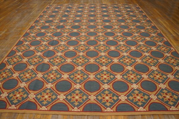 Contemporary handwoven wool needlepoint rug â€” stunning geometric - detail view 1