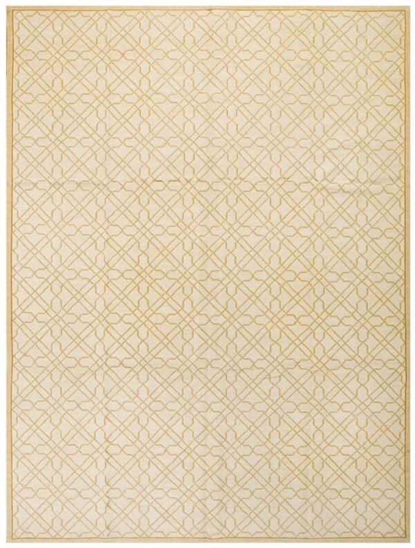 Contemporary handwoven wool needlepoint rug, yellow with silk highlights