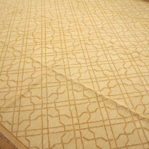 Contemporary Handwoven Wool Needlepoint Rug, Yellow with silk highlights - detail view 9
