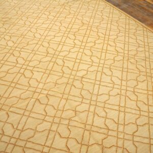 Contemporary Handwoven Wool Needlepoint Rug, Yellow with silk highlights - detail view 10