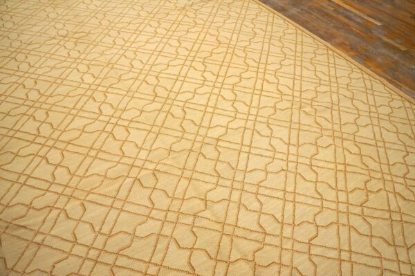 Contemporary handwoven wool needlepoint rug, yellow with silk highlights - detail view 10