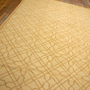 Contemporary Handwoven Wool Needlepoint Rug, Yellow with silk highlights - detail view 11