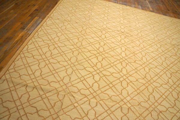 Contemporary handwoven wool needlepoint rug, yellow with silk highlights - detail view 11