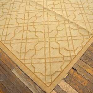 Contemporary Handwoven Wool Needlepoint Rug, Yellow with silk highlights - detail view 12