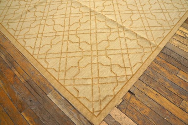 Contemporary handwoven wool needlepoint rug, yellow with silk highlights - detail view 12