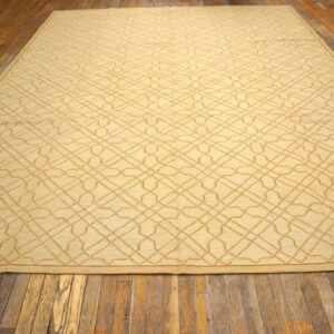 Contemporary Handwoven Wool Needlepoint Rug, Yellow with silk highlights - detail view 1