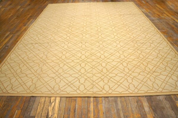 Contemporary handwoven wool needlepoint rug, yellow with silk highlights - detail view 1