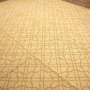 Contemporary Handwoven Wool Needlepoint Rug, Yellow with silk highlights - detail view 2
